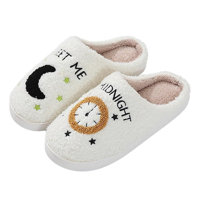 MVYNUL Unisex Meet Me at Midnight Slippers Soft Embroidered Plush Fluffy Warm Home Slippers Indoor Outdoor Slippers Couple Shoes