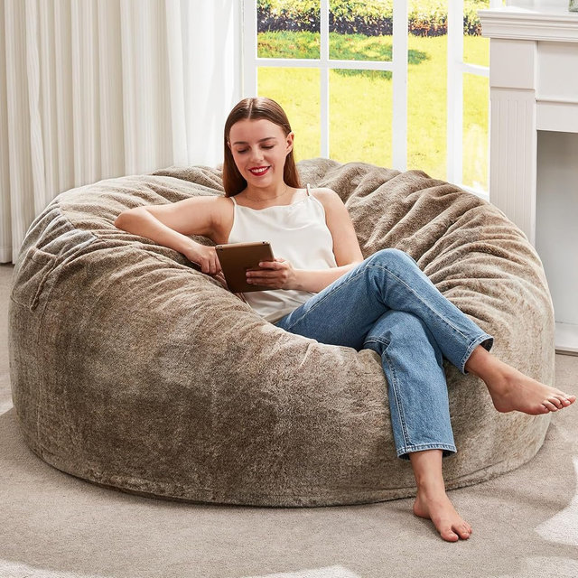 Hobestluk Bean Bag Chair for Adult Giant Beanbag with Filler Brown 4FT | Breathable material Removable Machine Washable Cover Memory Foam Living room Bedroom Reading Gaming Oversized Large Big