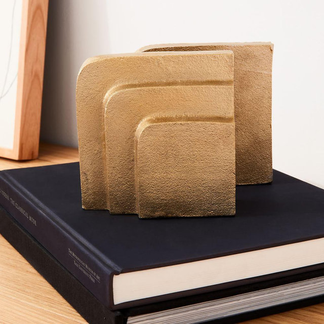 Polished Brass Stepped Bookends, Set of 2