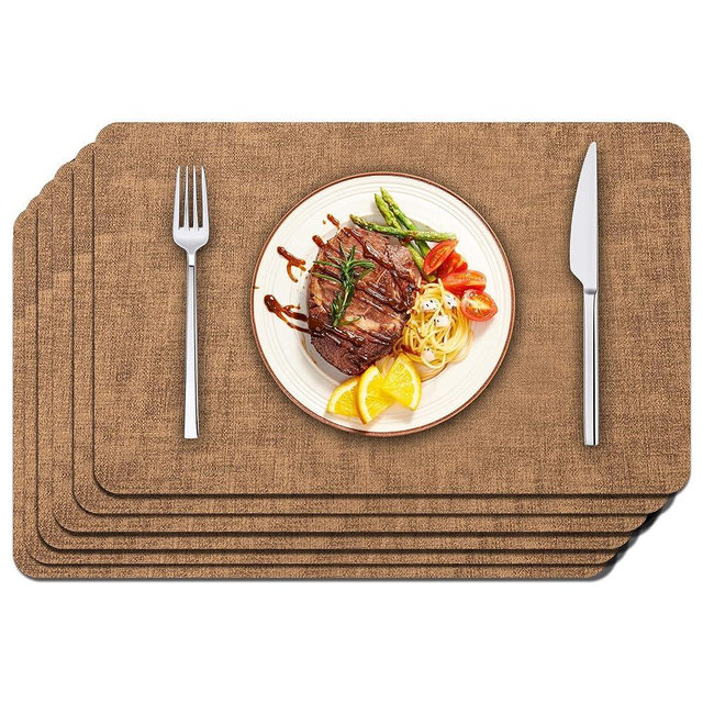 Faux Leather Placemats Set of 6 - Waterproof - Wipe Clean - Heat Resistant - Anti Slip Dining Table Place Mats, Suitable for Indoor & Outdoor Use, 17’’×12’’, Brown