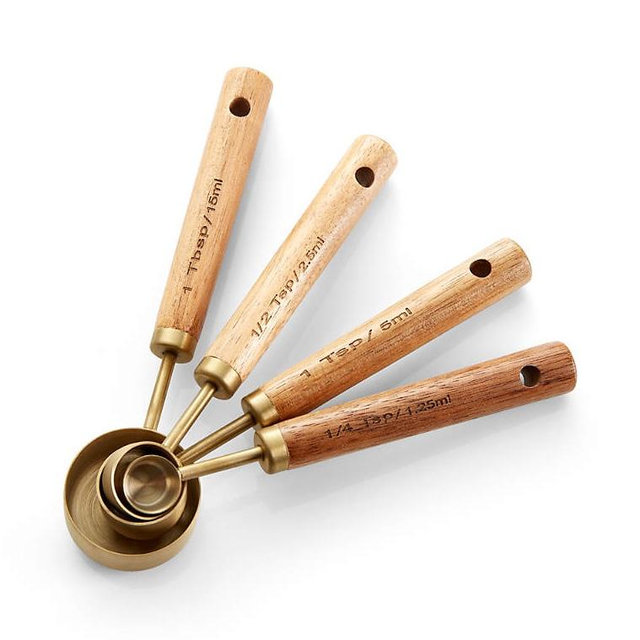 Acacia Wood and Gold Measuring Spoons, Set of 4