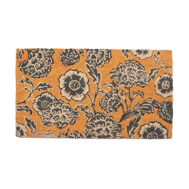 Eco Living Coir Door Mat, Floral Print Entryway Floor Mats with Non-Slip PVC Backing, Indoor Outdoor Mat for Front Door Decor, Welcome Mats with Chelsea Flower Print, Gray, 30”x 17”