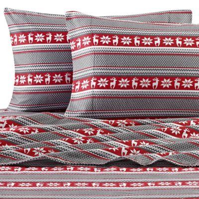 Winter Nights Deer Queen Flannel Sheet Set in Red