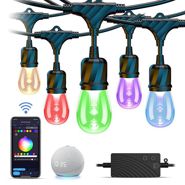 XMCOSY+ Smart Outdoor String Lights for Patio, 98Ft RGBW String Lights Outdoor 30 Bulbs, LED Smart WiFi Patio Lights Work with Alexa, APP Control Color Changing String Lights IP65 Waterproof for Yard