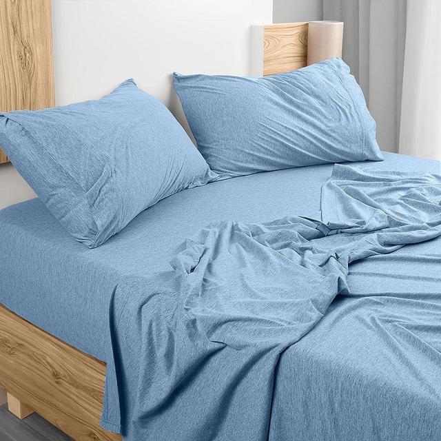 Utopia Bedding Bed Linen Set- Jersey Knit Sheets 4 Pieces Set- Cotton Jersey Sheets Soft Stretchy Sheets (King, Sky Blue)