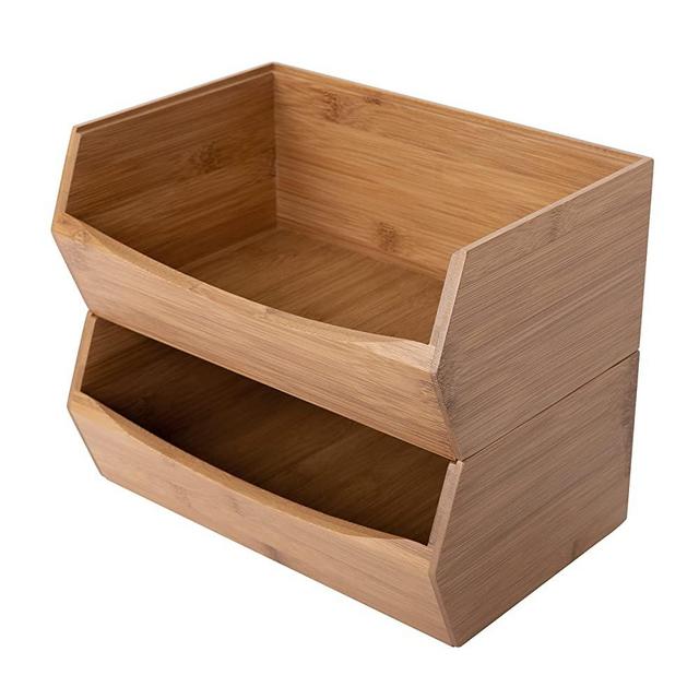 Seville Classics Bamboo Premium Organizer Storage Bins for Kitchen Silverware, Pantry, Closet, Office Desk, Pens, Utensils, Makeup, K Cup, Bamboo, Stackable Bin Set (2 Piece)