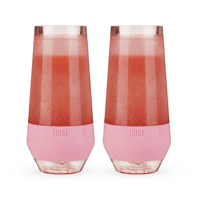 HOST Champagne Freeze Double-Walled Stemless Wine Glasses Freezer Cooling Cups with Active Cooling Gel, 9 Oz Plastic Tumblers, Set of 2, Blush Pink