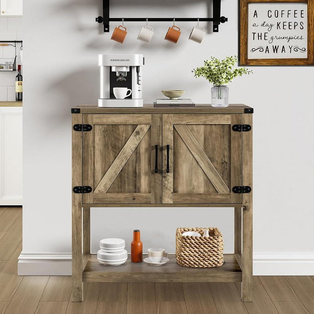 Mufico Sofa Table Console Table,Coffee Bar Cabinet,31.5 L x 13.8 D x 34.65 H Entryway Table with 2 Storage Cabinets,Farmhouse Foyer Table,Buffet Sideboard for Kitchen,Hallway (Rustic Brown)