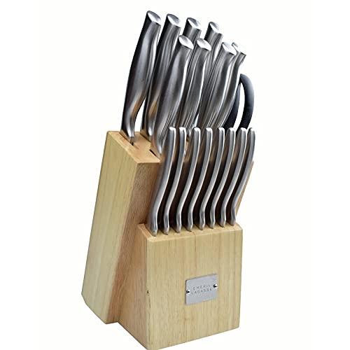 Emeril Lagasse 18-Piece Knife Set with Block - Stainless Steel Premium Kitchen Knife Set with 8 Steak Knives, All-Purpose Household Shears, and Natural Wooden Block