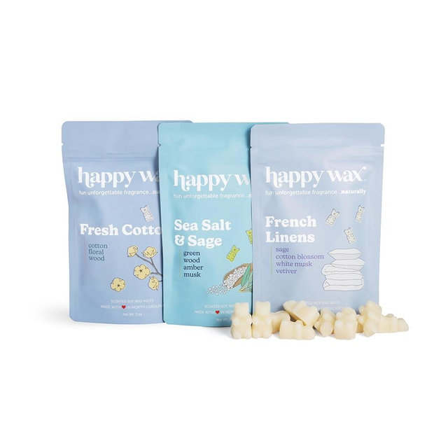 Happy Wax Clean Laundry Mix Premium Scented Natural, Non Toxic Soy Wax Melts – 6 Total Oz. of Scented Wax Melts Includes: Fresh Cotton, French Linens and Sea Salt & Sage
