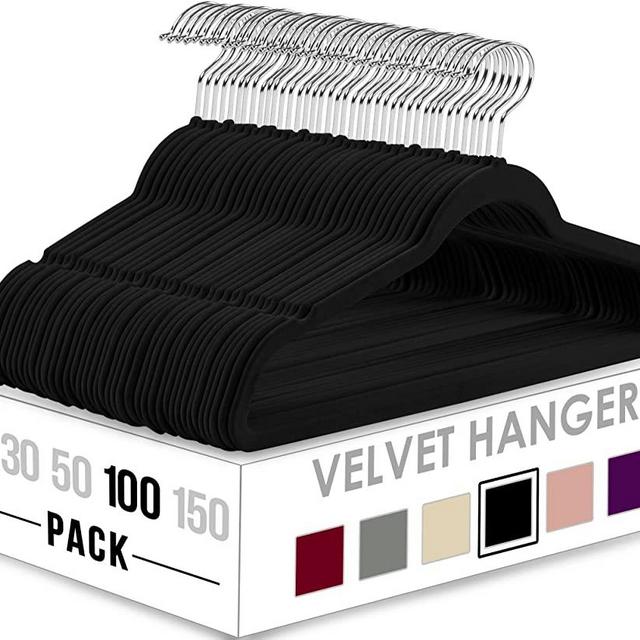 Utopia Home Premium Velvet Hangers 100 Pack - Non-Slip & Durable Clothes Hangers - Black Hangers with 360 Degree Rotatable Hook - Heavy Duty Coat Hangers