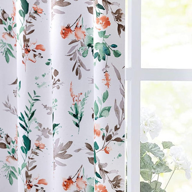 MYSKY HOME Fall Curtains for Living Room Darkening Curtains 84 Inch Long Floral Curtains Thermal Insulated Panels Light Blocking Grommet Autumn Drapes, 52" W x 84" L, 2 Panels, Orange
