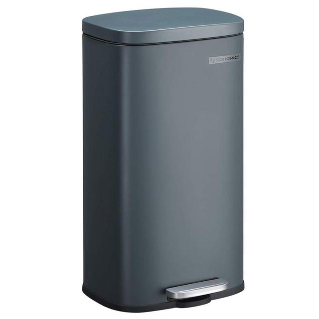 SONGMICS Trash Can with Lid, 8 Gallon Garbage Can, Stainless Steel Small Waste Bin with Step Pedal and Inner Bucket, Soft Close, Kitchen, Greenish+Grey ULTB102G01