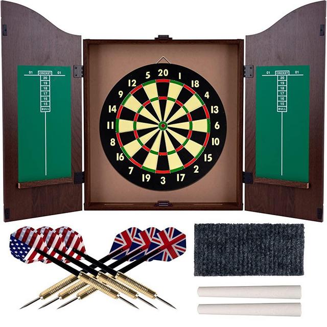 Trademark Gameroom Dartboard Cabinet Set with Realistic Walnut Finish