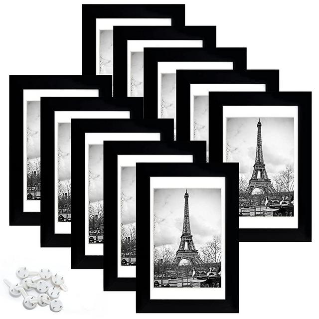upsimples 4x6 Picture Frame Set of 10,Display Pictures 3.5x5 with Mat or 4x6 Without Mat,Multi Photo Frames Collage for Wall or Tabletop Display,Black