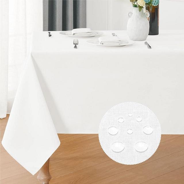 Veblandy Rectangle 4 Feet Tablecloth 52x70 inch Linen Textured Table Cloth Stain and Wrinkle Resistant Washable Polyester, Decorative Table Cover Waterproof for Dining, Buffet and Camping, White