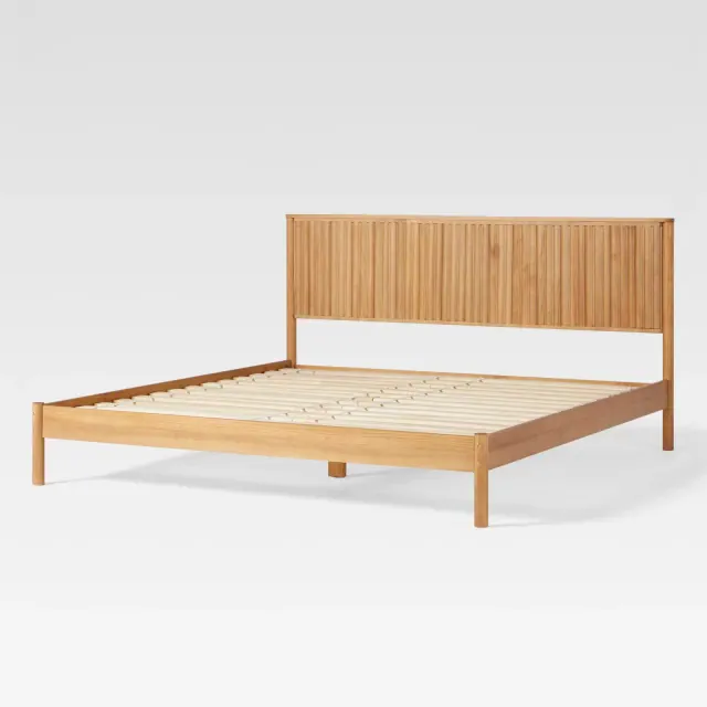 Saracina Home King Reeded Headboard Bed Blonde: Solid Pine, No Box Spring Required, Transitional Style