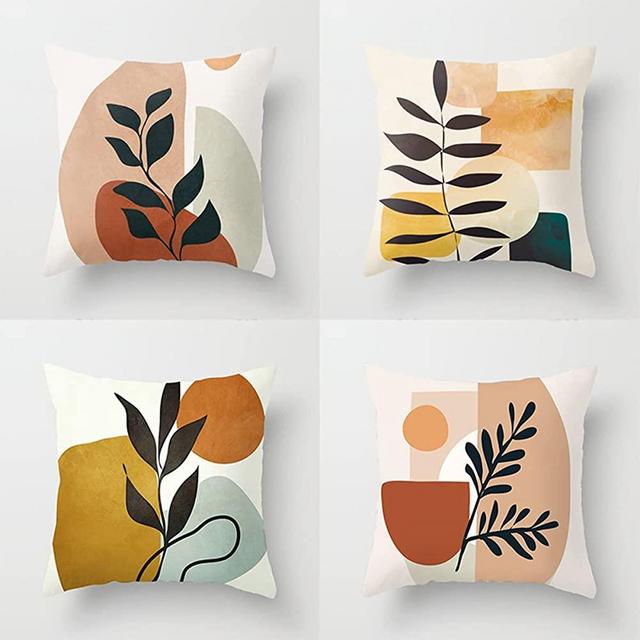 Lotus Karen Pack of 4 Abstract Leaves Geometry Throw Pillow Cover, Boho Modern Throw Pillow Covers 18x18 Inches Decorative Indoor Outdoor Velvet Fabric Pillow Case for Couch Bed Car