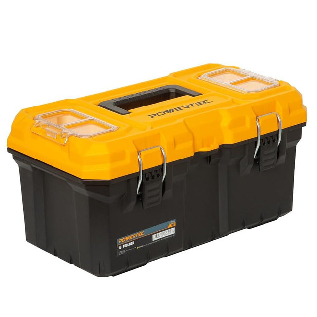 POWERTEC 16-Inch Tool Box with Trays - Lockable, Metal Latch, Organizer, Portable Storage for Tools, Small or Mid-Sized Parts (72119)