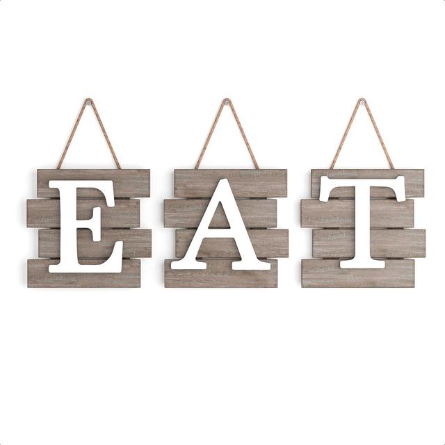 Barnyard Designs Eat Sign Wall Decor for Kitchen and Home, Distressed Natural, Rustic Farmhouse Country Decorative Wall Art 24" x 8"