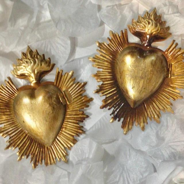 Flaming Heart Locket's, Set/2 Antiqued Gold Finish