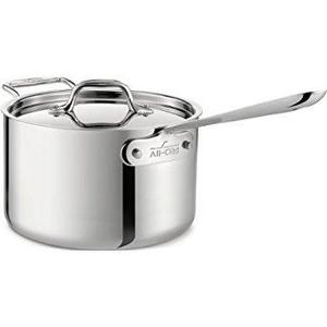 All-Clad 4201 Stainless Steel Tri-Ply Bonded Dishwasher Safe Sauce Pan with Lid / Cookware, 1-Quart, Silver