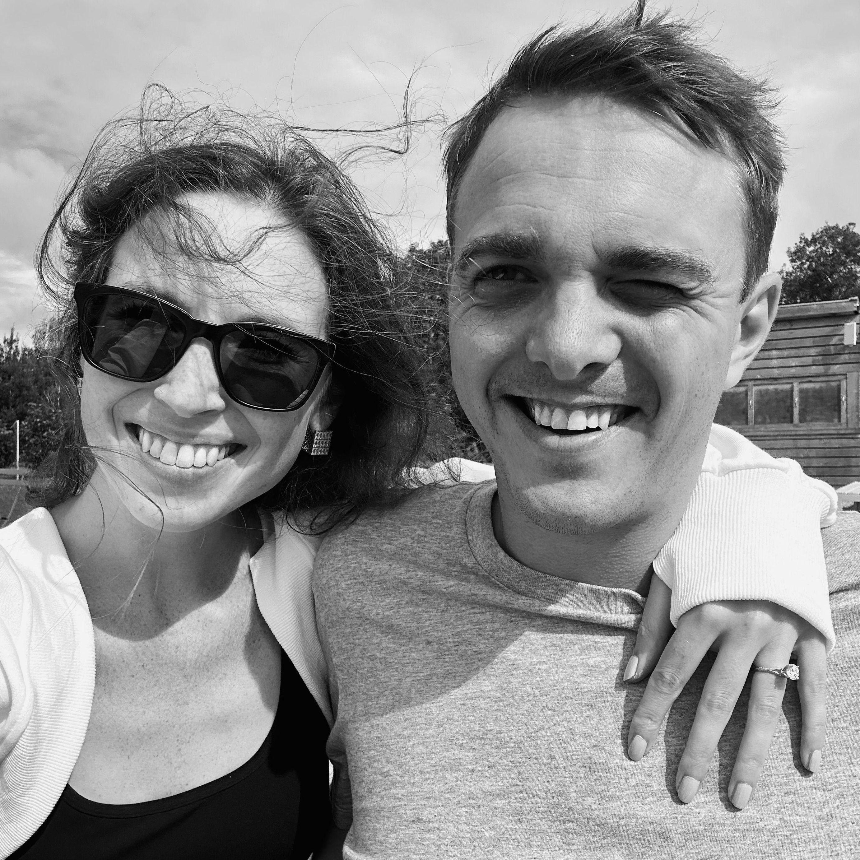 Big smiles at Farm Club after Josh proposed.