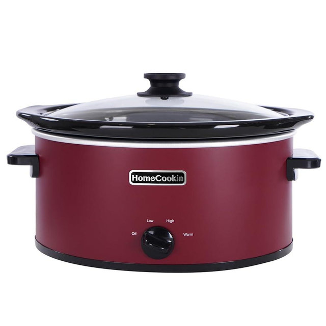 HOMECOOKIN 7 Quart Slow Cooker Oval Manual Pot Food Warmer with 3 Cooking Settings, Red Stainless Steel