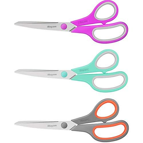 Scissors, 8" Multipurpose Scissors Bulk 3-Pack, Ultra Sharp Blade Shears, Comfort-Grip Handles, Sturdy Sharp Scissors for Office Home School Sewing Fabric Craft Supplies, Fit Both Right/Left Handed