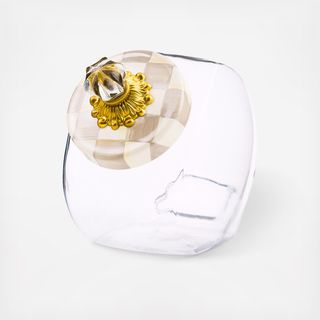 Glass Cookie Jar with Mocha Check Lid