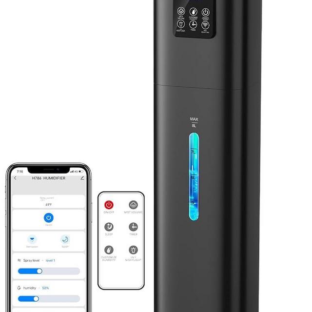 8L Smart Humidifiers for Bedroom Large Room, 2.1Gal Cool Mist Top Fill Diffuser Ambient Light, WIFI App & Remote Control, 3 Mist Modes, 12H Timer, 35dB Quiet Humidifier for Home Office Plant