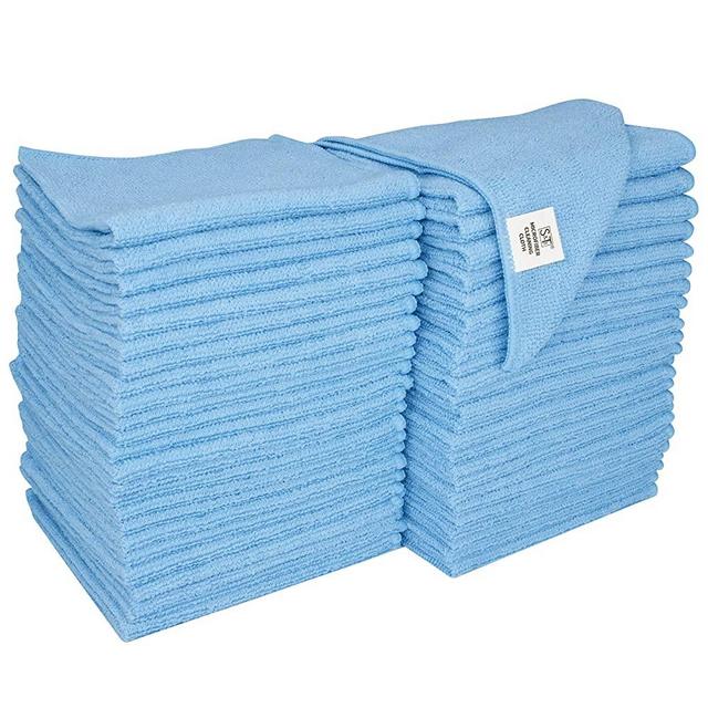 S&T INC. Microfiber Cleaning Cloths, Reusable and Lint-Free Towels for Home, Kitchen and Auto, 50 Pack, Light Blue