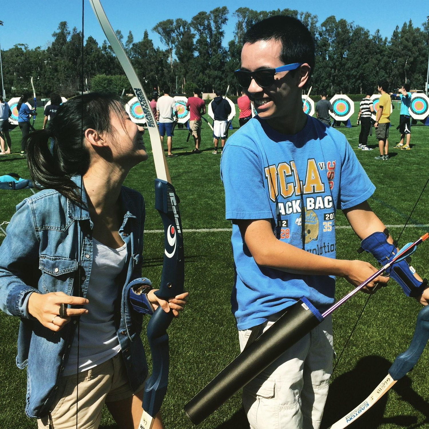 Cody taking Thu to her first Archery class