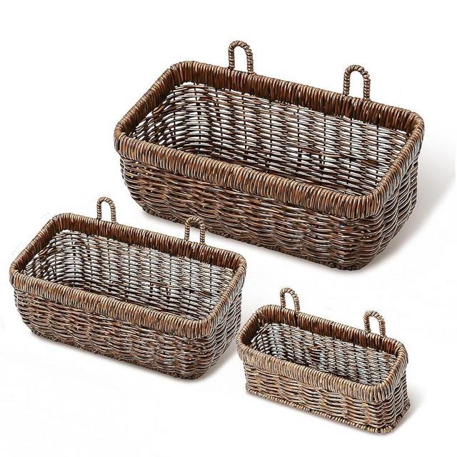 AceList Wall Hanging Basket, Boho Style Hand-Woven Hanging Storage Baskets - Set of 3, Ideal for Boho Room Decor, Kitchen, Garden, and Living Room(Brown)
