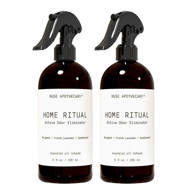 Muse Apothecary Home Ritual Active Odor Eliminator Spray - Furniture Deodorizer Spray & Bathroom Odor Eliminator for Home - Essential Oil Air Freshener - 8oz, Bergamot + French Lavender + Sandalwood