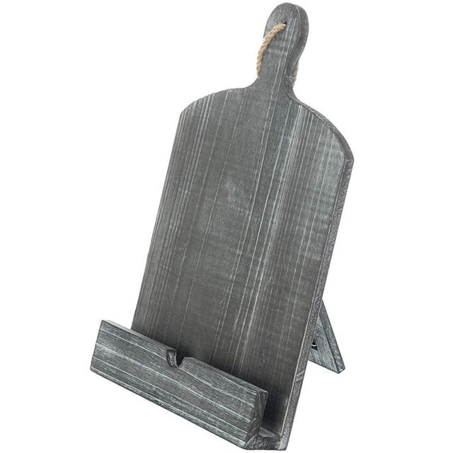 MyGift Cutting Board-Style Whitewashed Gray Wood Cookbook and Tablet Holder Stand