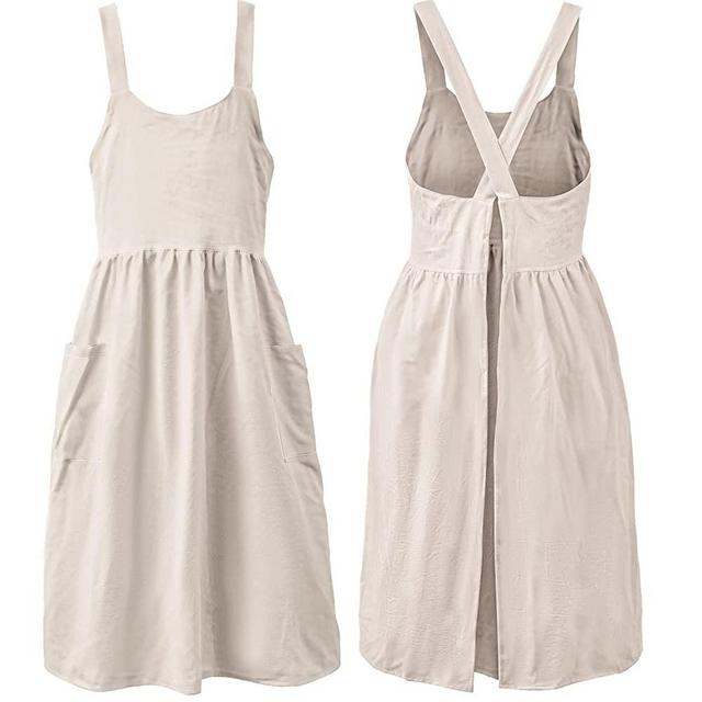 Uaussi Cotton Linen Apron Cross Back Work Apron for Women with Pockets Pinafore Dress X Cross Halter Apron for Chef Gardening