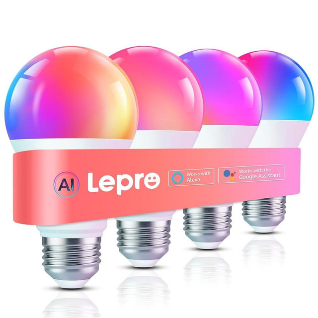 Lepro B1 AI Smart Light Bulbs - WiFi & Bluetooth RGBWW Color Changing LED Bulb Compatible with Alexa & Google Assistant, AI Generated Lighting, AI Voice Control, Music Sync, 2.4GHz Only, 4 Packs