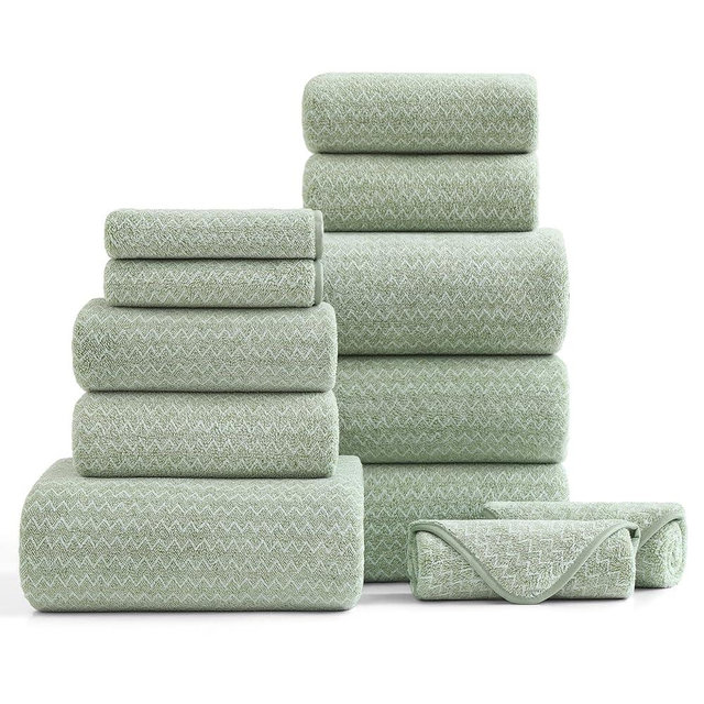 Ultra Soft Bath Towel Set,12 Piece (4 Bath Towels,4 Hand Towels,4 Washcloths) Family Bathroom Towels Set with Hanging Loop,Quick Dry Extra Absorbent Shower Towel for Bathroom,Hotel,Spa-Light Green