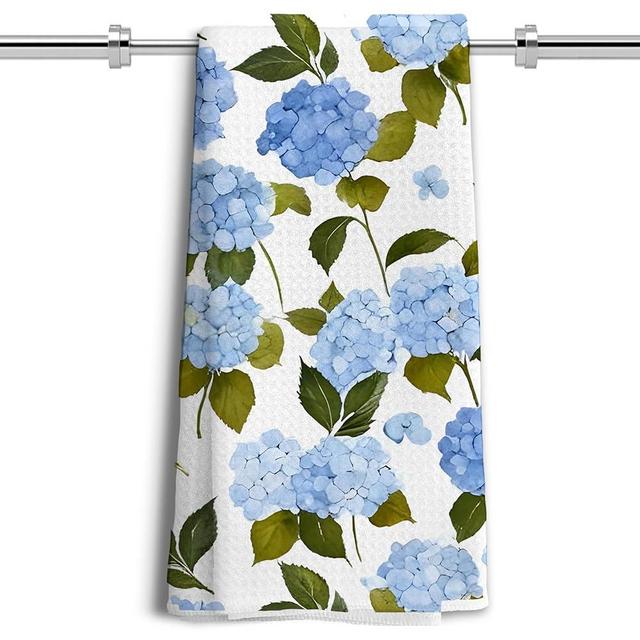 LUKIPOM Blue Hydrangea Flower Floral Kitchen Towels ，Blue Hydrangea Floral Kitchen Bathroom Decor Gifts，16x24 Inch