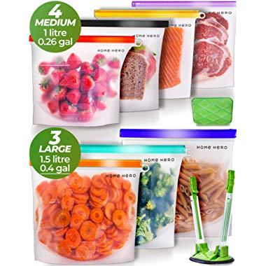 Reusable Silicone Food Bag (7 Pack) Reusable Silicone Food Storage Bag - Silicone Storage Bags Reusable Silicone Bags Reusable Storage - Reusable Silicone Food Storage Bags Reusable Silicone Food Bags