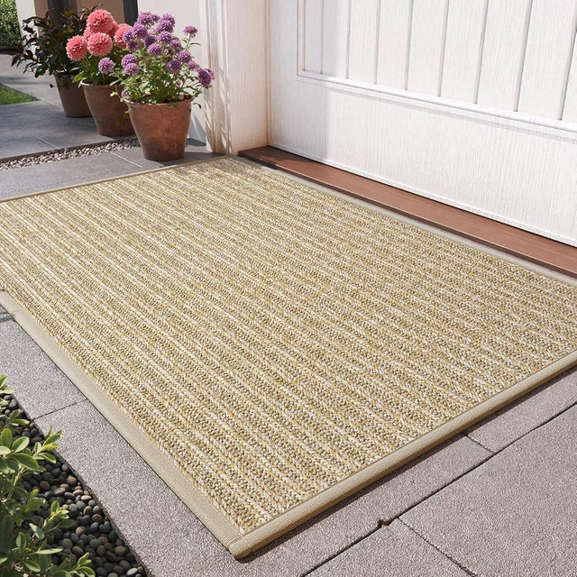 QiCaiJia Front Door Mat 17"x30", Heavy Duty Waterproof Dirt Trapping Non-Slip Doormats, Low Profile Entrance Mats for Front Indoor/Outdoor, Brown