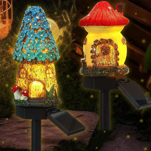 Rossesay 2 Pack Mushroom Fairy House Solar Light Outdoor Home Garden Statue LED Light Christmas Gift Fairy Lights for Outside Garden Lawn Walkway Patio Yard Backyard Plant Decoration
