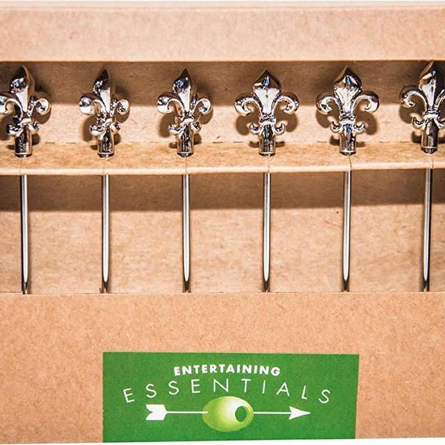 Cork Pops Stainless Steel Cocktail Picks With Fleur De Lis Motif (Set of 6), Silver