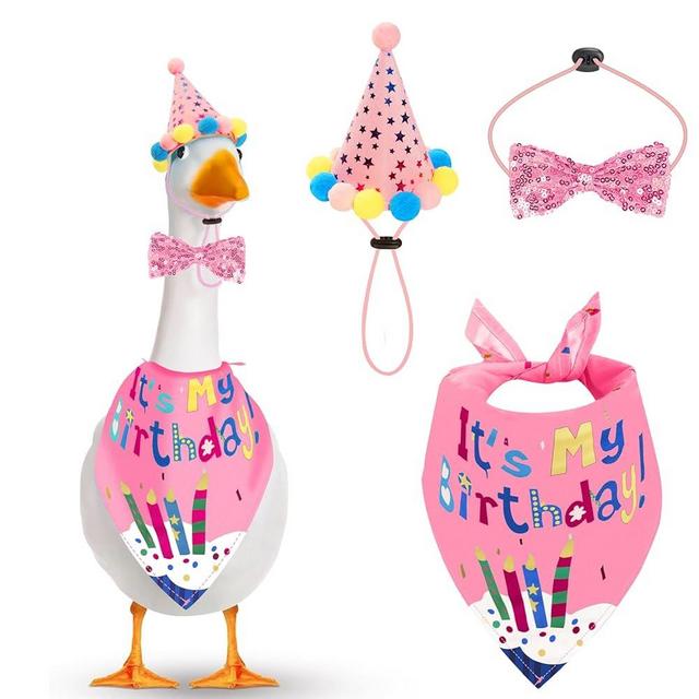 Birthday Outfit Set for Porch Goose Statue 23"& 17" - Party Bandana, Hat & Bow Tie for Outdoor Yard Decor, Cement Goose