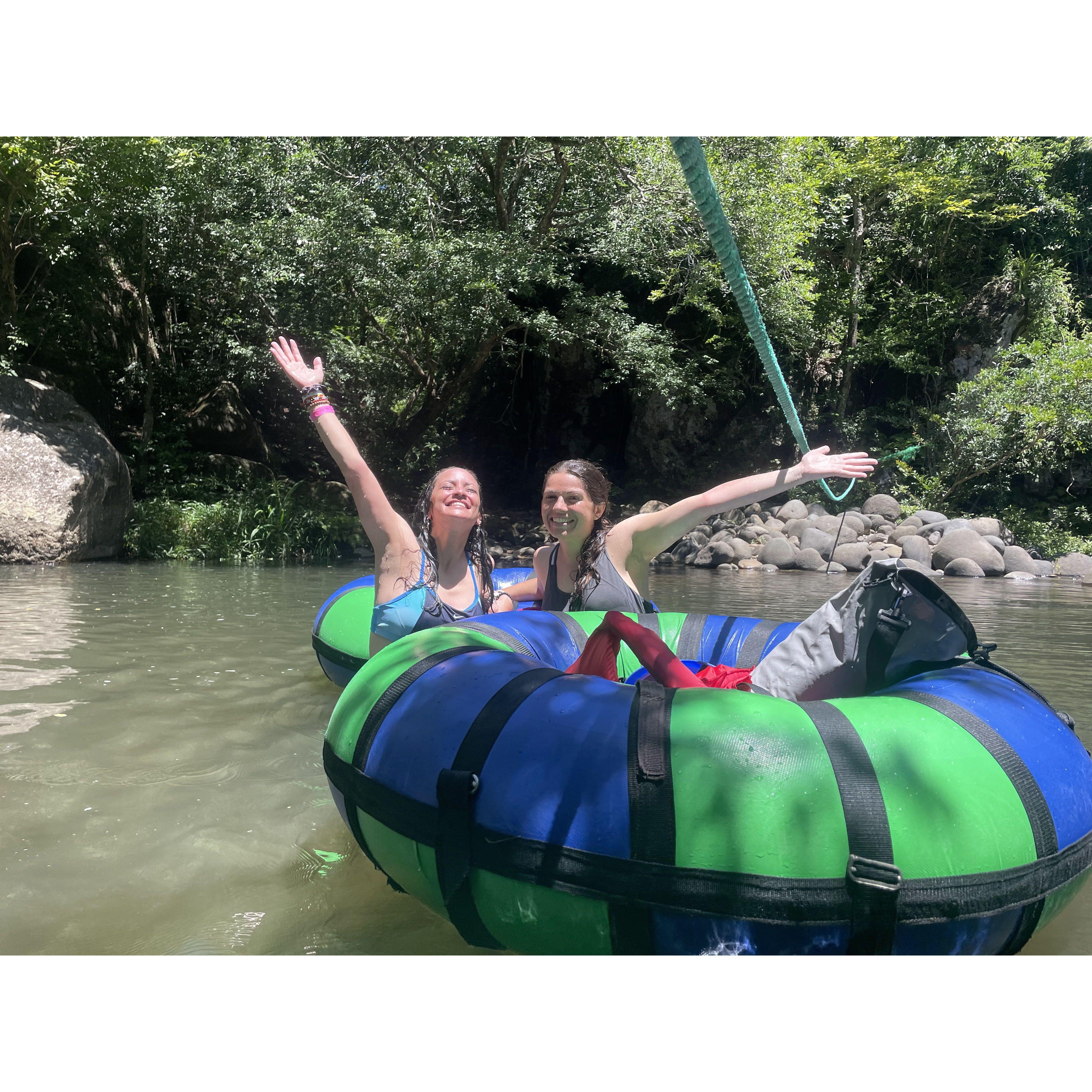 Tubing down the river in Costa Rica after a memorable zip lining and horse riding excursion!