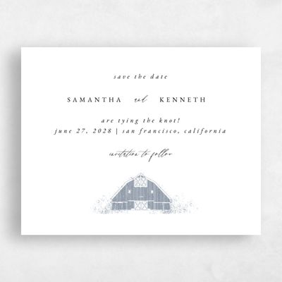 Periwinkle Gray, Grey Wedding Save the Date - Alder Barn