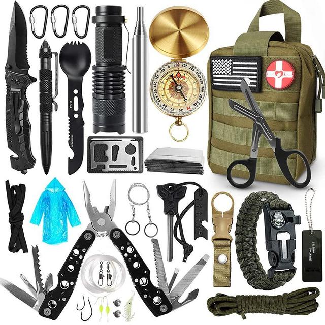 BAOLYDA Gifts for Men Dad Husband, Survival Gear and Equipment Emergency 32 in 1, Survival Kit Cool Gadget Survival Gear, Outdoor Survival Tool for Hiking Hunting Camping Adventures Outdoors Sport