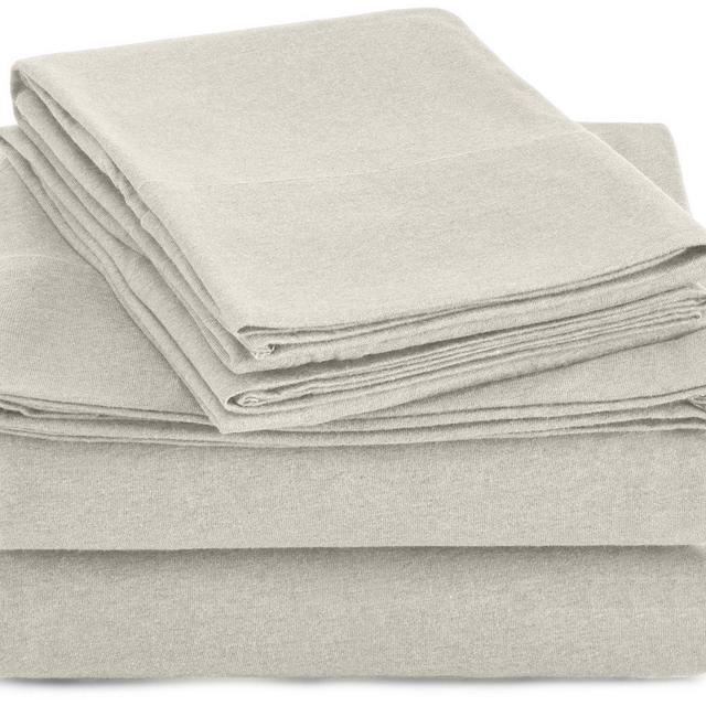 AmazonBasics Heather Jersey Sheet Set - Queen, Oatmeal