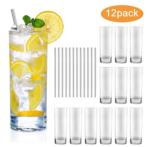 Glass Cups 10 oz,QAPPDA Clear Highballl Drinking Glasses For Kitchen,Heavy Base Water Cup For Juice,Cocktails,Beverages,Drinking Cups Beer Cups Set Of 12 KTY1002